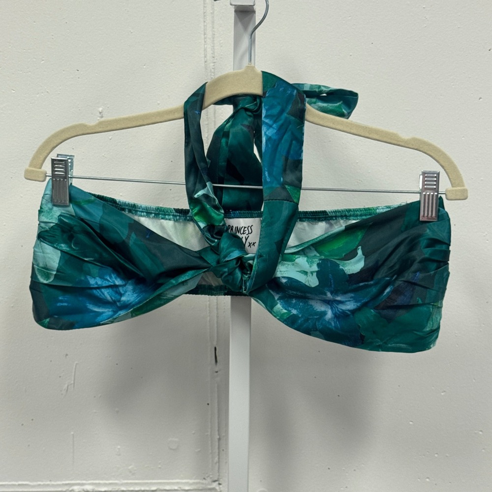 Princess Polly Satin Floral Halter Knot Front Crop Top Size 6 Garden Party